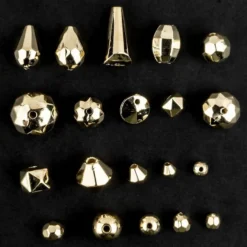 Perlen-Vielfalt in Kunststoff-Box, verschiedene Perlensorten, 500g, metallic, hellgold