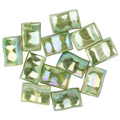 Perlen, Wellen-Form, irisierend, 2,6cm x 1,8cm, Aventurin-Optik, olivgrün, 12 Stück