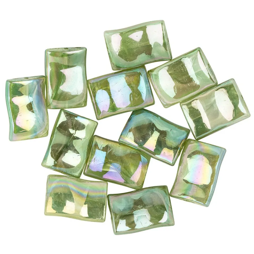 Perlen, Wellen-Form, irisierend, 2,6cm x 1,8cm, Aventurin-Optik, olivgrün, 12 Stück