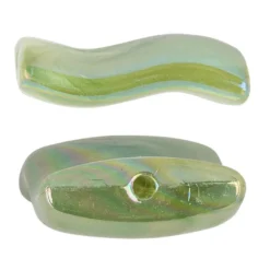 Perlen, Wellen-Form, irisierend, 2,6cm x 1,8cm, Aventurin-Optik, olivgrün, 12 Stück