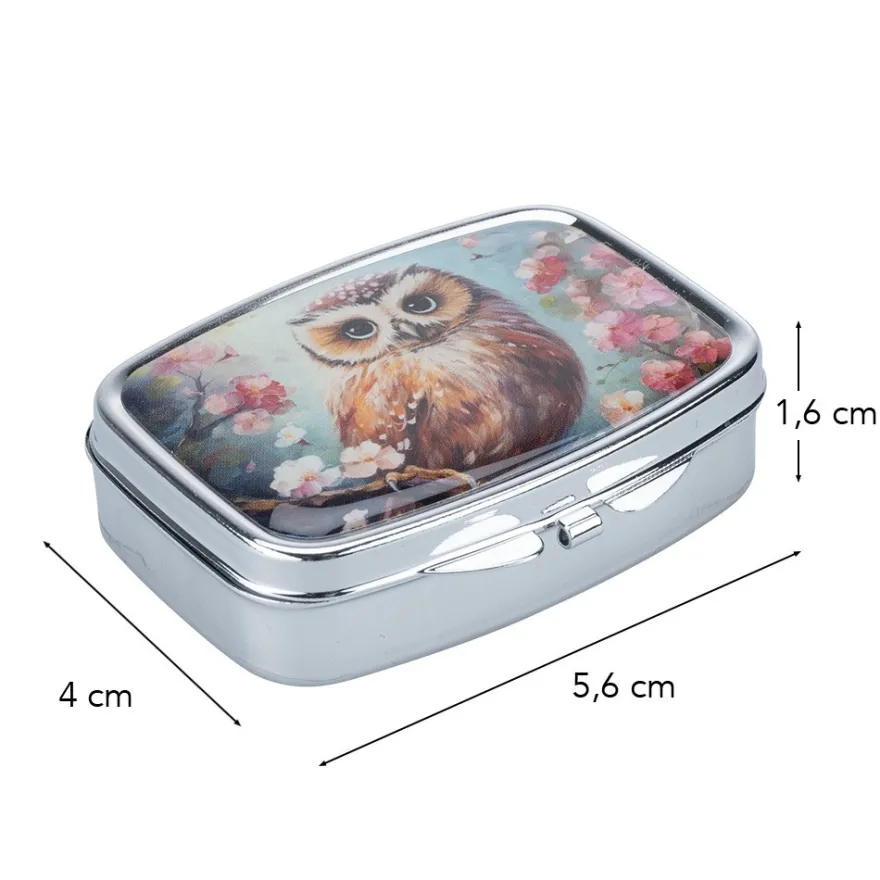 Pillendosen Eulen, 5,6cm x 4cm x 1,6cm, 2 Designs, 2 Stück