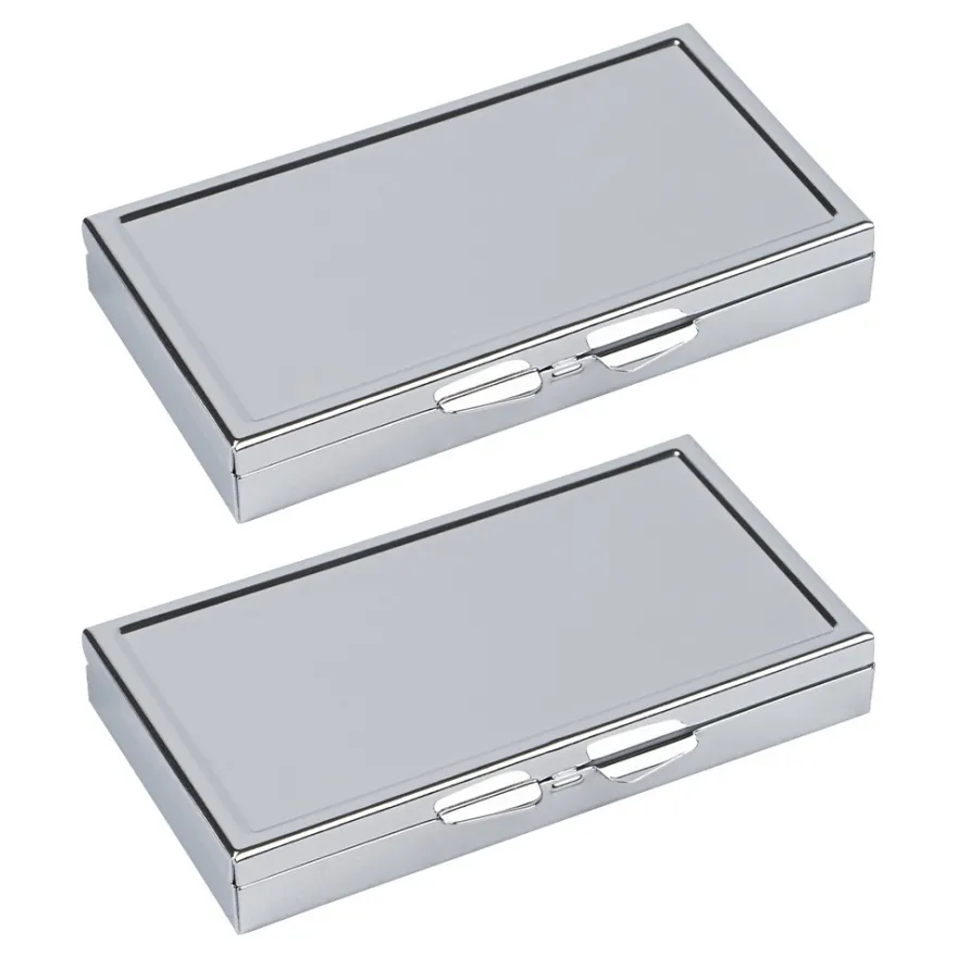 Pillendosen rechteckig, 4,5cm x 8,2cm x 1,2cm, silber, 2 Stück