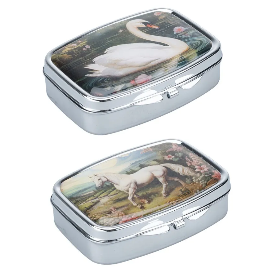 Pillendosen Schwan & Pferd, 5,6cm x 4cm x 1,6cm, 2 Designs, 2 Stück