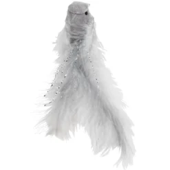 Plüsch-Federvögel, 15cm x 3,5cm x 3,5cm, grau mit silbernen Highlights, mit Clip, 3 Stück