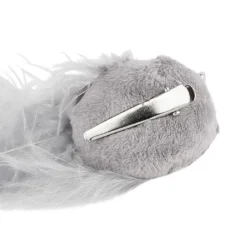 Plüsch-Federvögel, 15cm x 3,5cm x 3,5cm, grau mit silbernen Highlights, mit Clip, 3 Stück