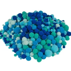 Pompons, Blautöne, versch. Farben und Größen, 500 Stück