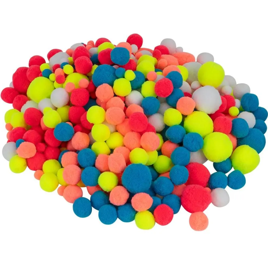 Pompons, Neonfarbtöne, versch. Farben und Größen, 500 Stück