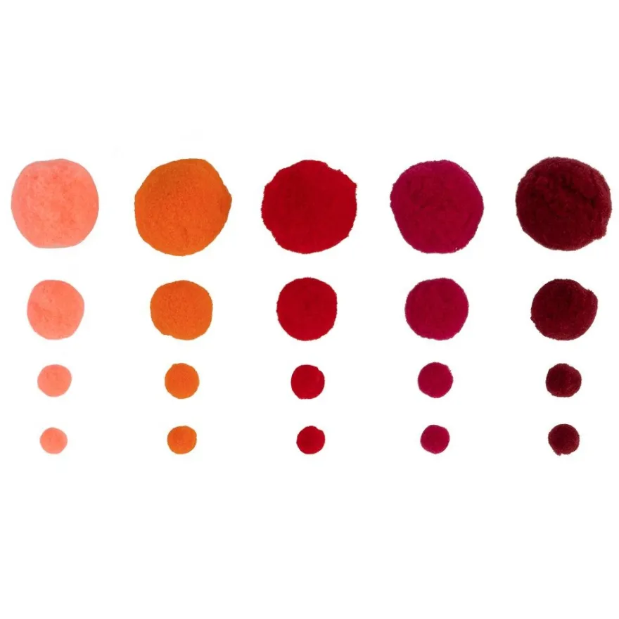 Pompons, Pink-, Rot- & Orangetöne, versch. Farben und Größen, 500 Stück