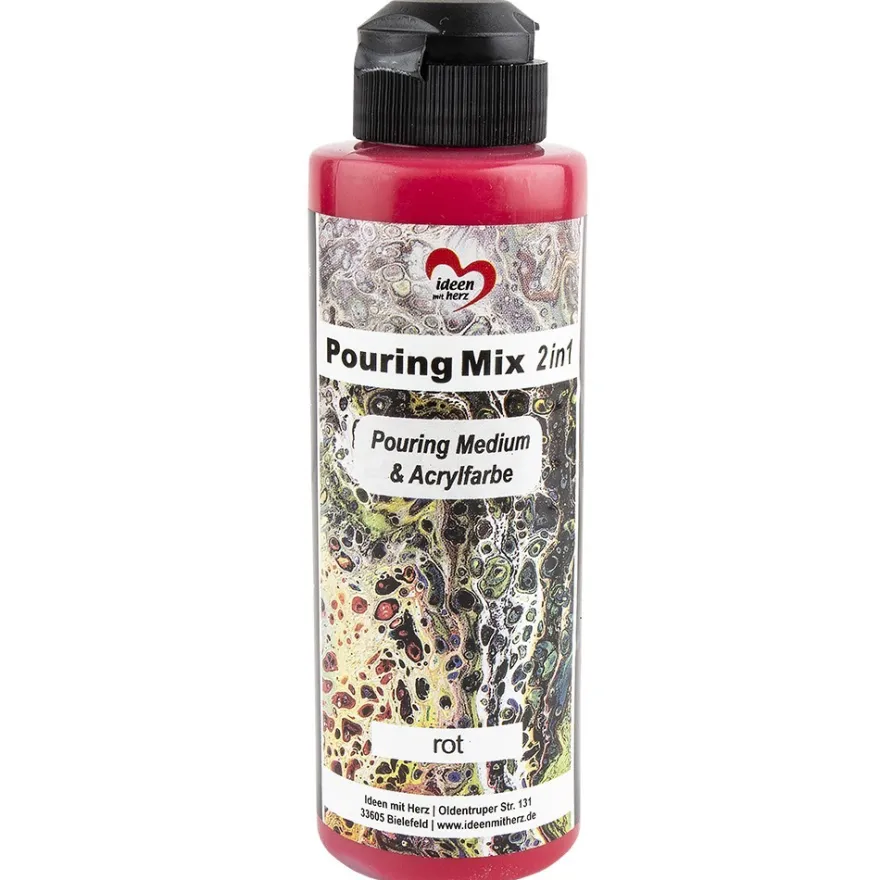 Pouring Mix, 2 in 1, Pouring Medium & Acrylfarbe, rot, 180ml