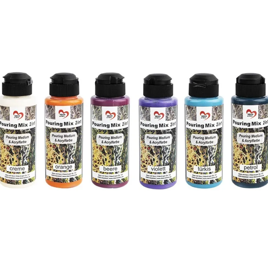 Pouring-Mix 2, 2 in 1, Pouring-Medium & Acrylfarbe, 6 Flaschen, 120ml