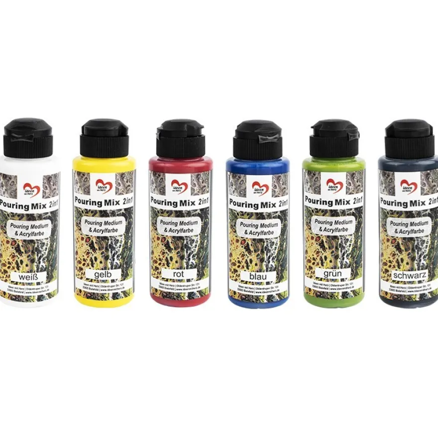 Pouring-Mix 1, 2 in 1, Pouring-Medium & Acrylfarbe, 6 Flaschen, 120ml