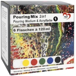 Pouring-Mix 1, 2 in 1, Pouring-Medium & Acrylfarbe, 6 Flaschen, 120ml