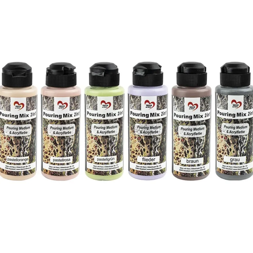 Pouring-Mix 3, 2 in 1, Pouring-Medium & Acrylfarbe, 6 Flaschen, 120ml