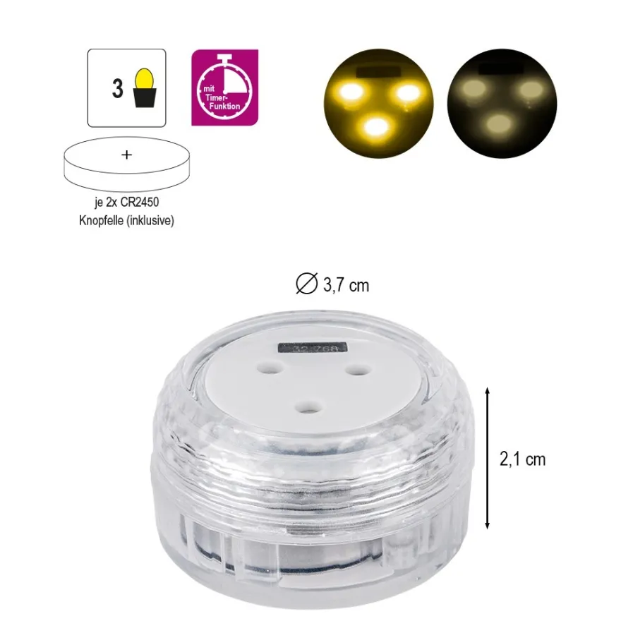 Power LED-Leuchten XL, Flackereffekt, wasserfest, inkl. Timer, 2 Stück