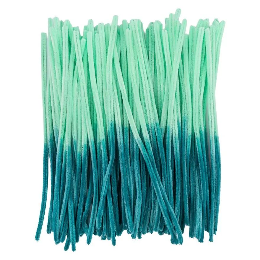 Premium-Chenille-Drähte, ColorMix, 30cm lang, Ø6mm, Farbverlauf in Grüntönen, 100 Stück