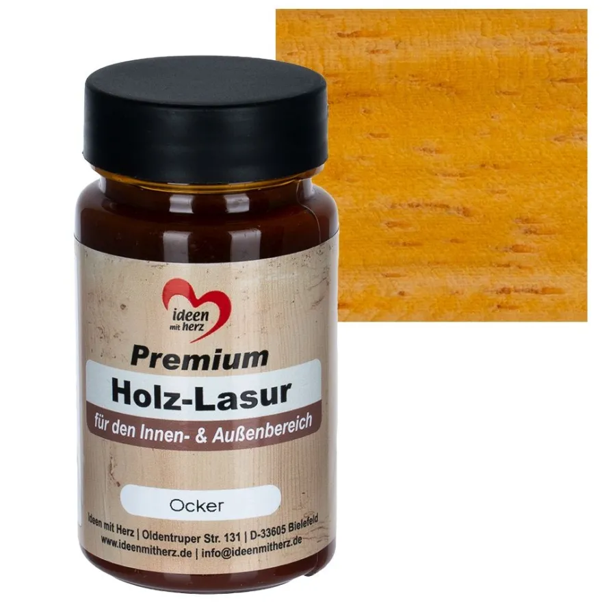 Premium-Holz-Lasur, für den Innen- und Außenbereich, 90ml, ocker