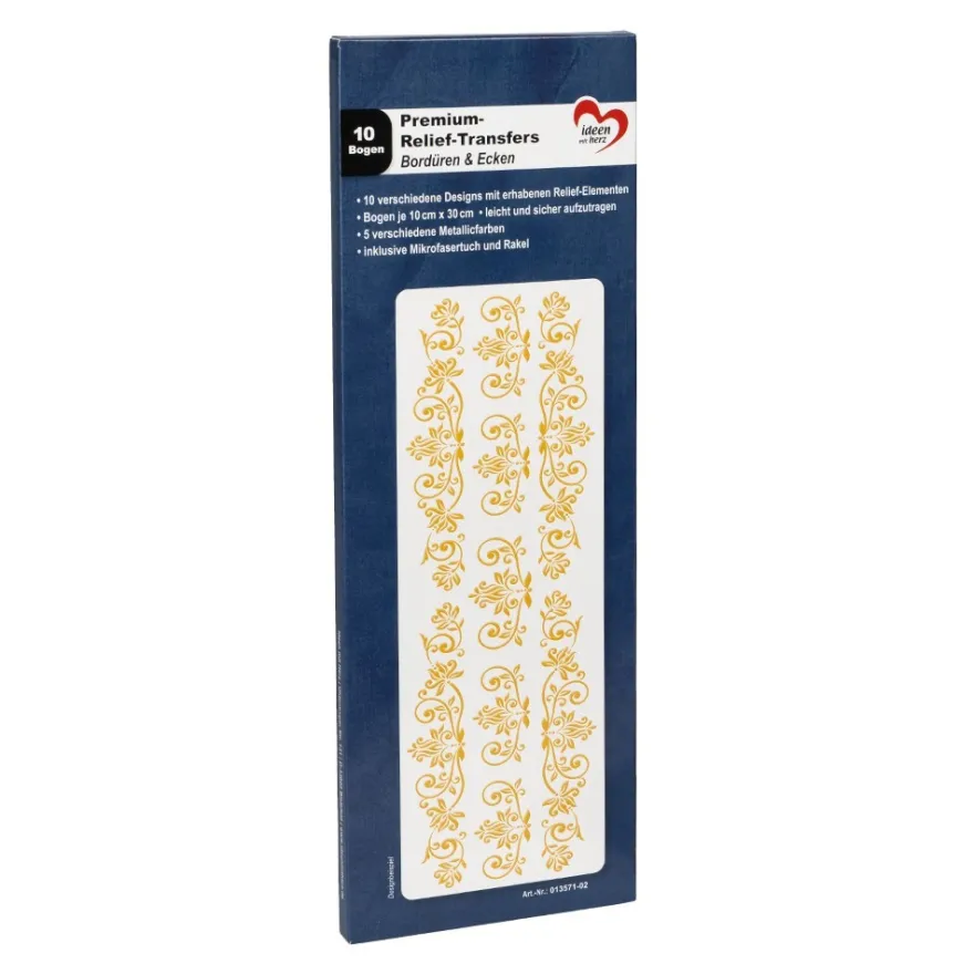 Premium-Relief-Transfers, Bordüren & Ecken, 10cm x 30cm, 5 Metallicfarben, 10 Bogen