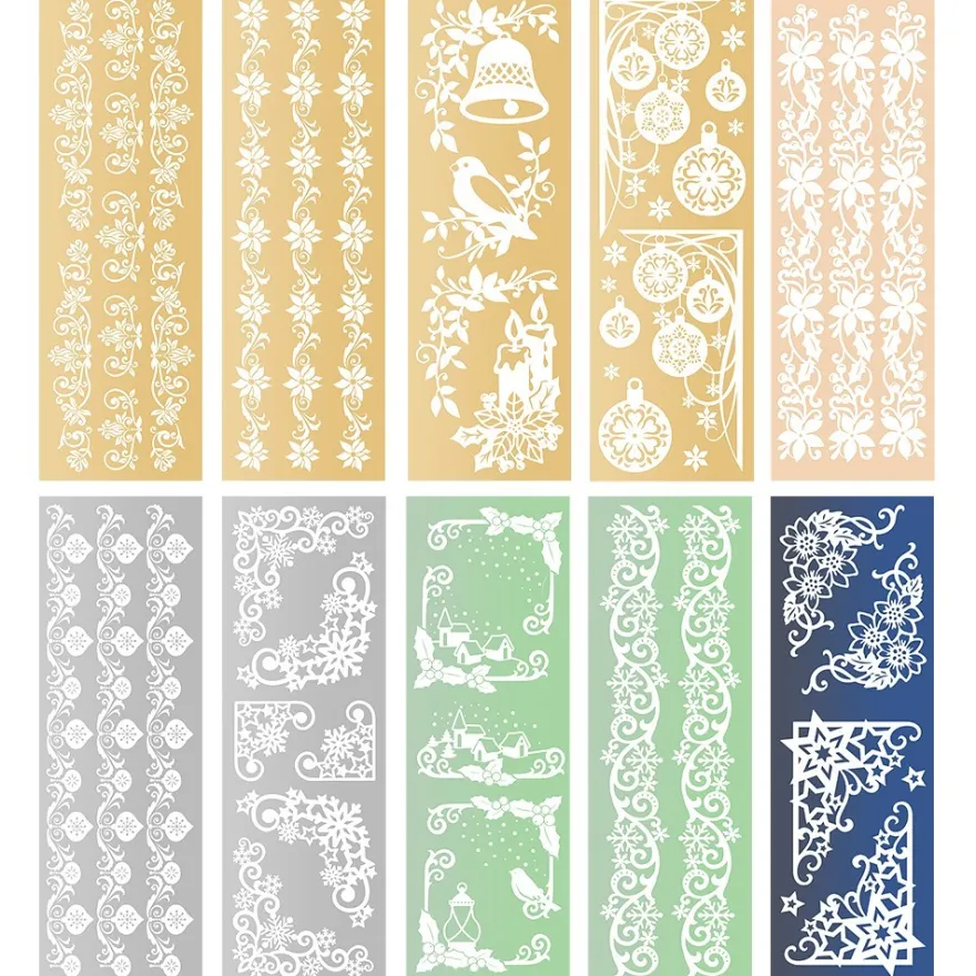 Premium-Relief-Transfers, Bordüren & Ecken, 10cm x 30cm, 5 Metallicfarben, 10 Bogen