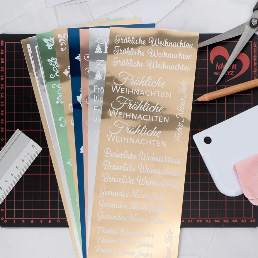 Premium-Relief-Transfers, Schriften etc., 10cm x 30cm, 5 Metallicfarben, 10 Bogen