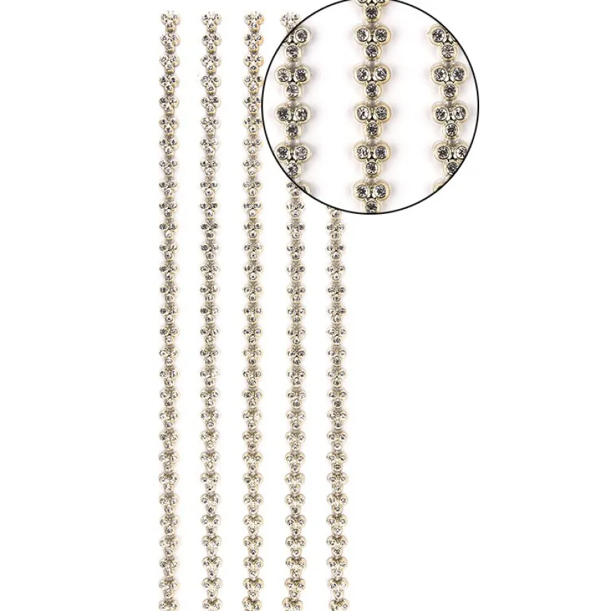 Premium-Schmuck-Bordüren "Strass-Trio", selbstklebend. 29cm, mit Glas-Kristallen, hellgold