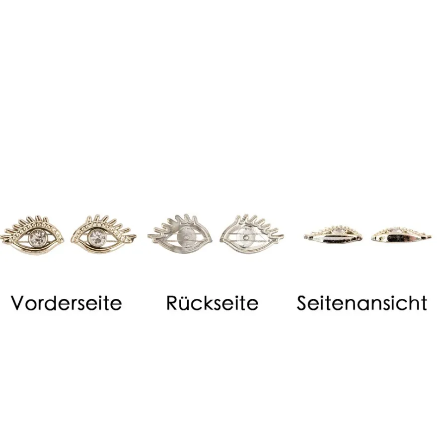 Premium-Schmucksteine, Augenpaar, 2,2cm x 1,4cm x 0,4cm, hellgold, mit Glaskristallen, 40 Stück