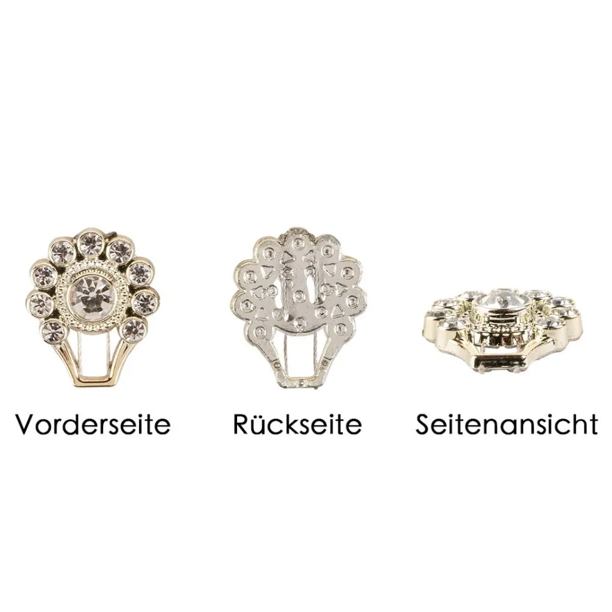 Premium-Schmucksteine, Ornament, 1,8cm x 2,2cm x 0,5cm, hellgold, mit Glaskristallen, 40 Stück