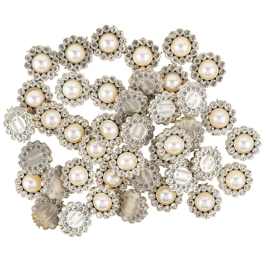 Premium-Schmucksteine, Perlen-Zierstein 4, Ø 1,5cm, hellgold, Halbperle & Glaskristall, 40 Stück