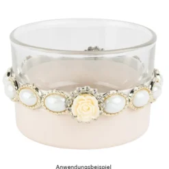 Premium-Schmucksteine, Rosenblüte 1, Ø 2cm, hellgold, mit Blüte in Creme & Glaskristallen, 17 Stück