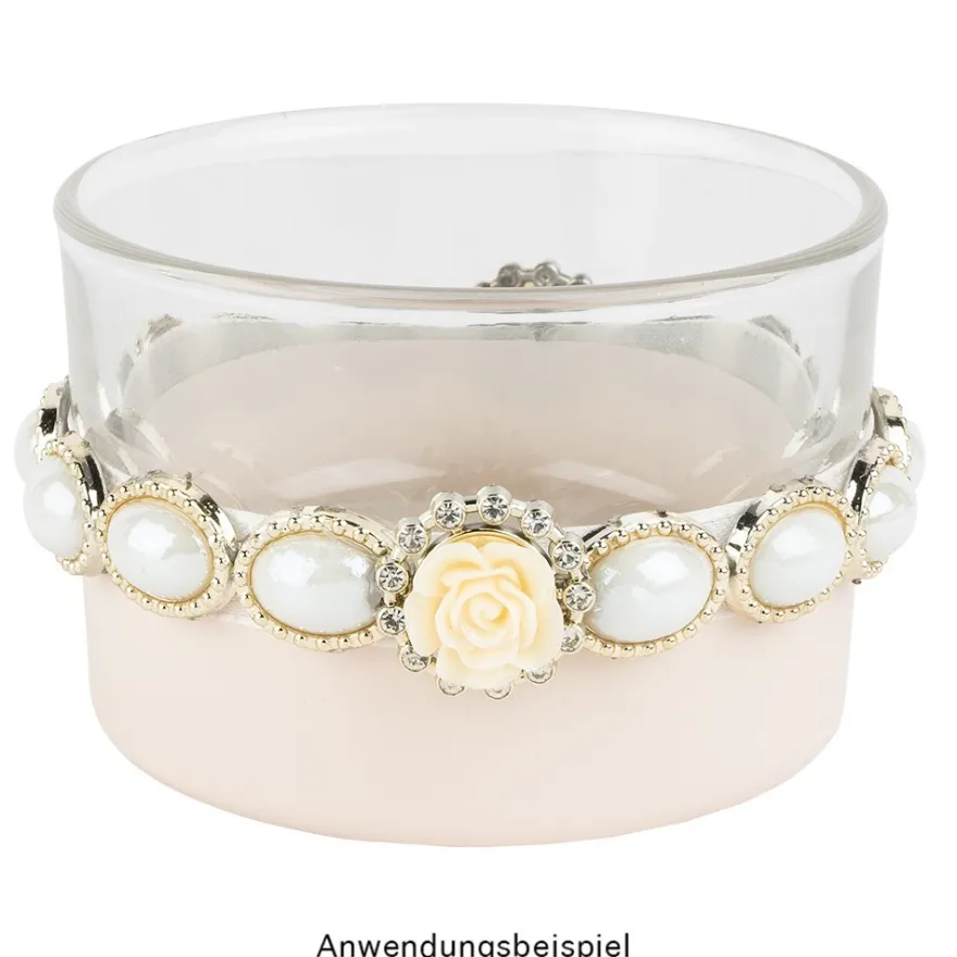 Premium-Schmucksteine, Rosenblüte 1, Ø 2cm, hellgold, mit Blüte in Creme & Glaskristallen, 17 Stück