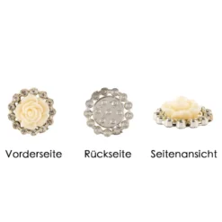 Premium-Schmucksteine, Rosenblüte 1, Ø 2cm, hellgold, mit Blüte in Creme & Glaskristallen, 17 Stück