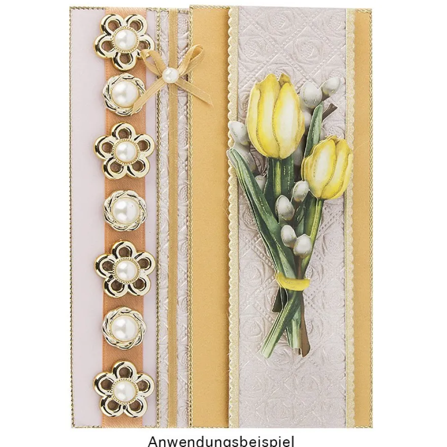 Premium-Schmucksteine, Zierblüte 3, Ø 2,1cm, hellgold, perlmutt, 50 Stück