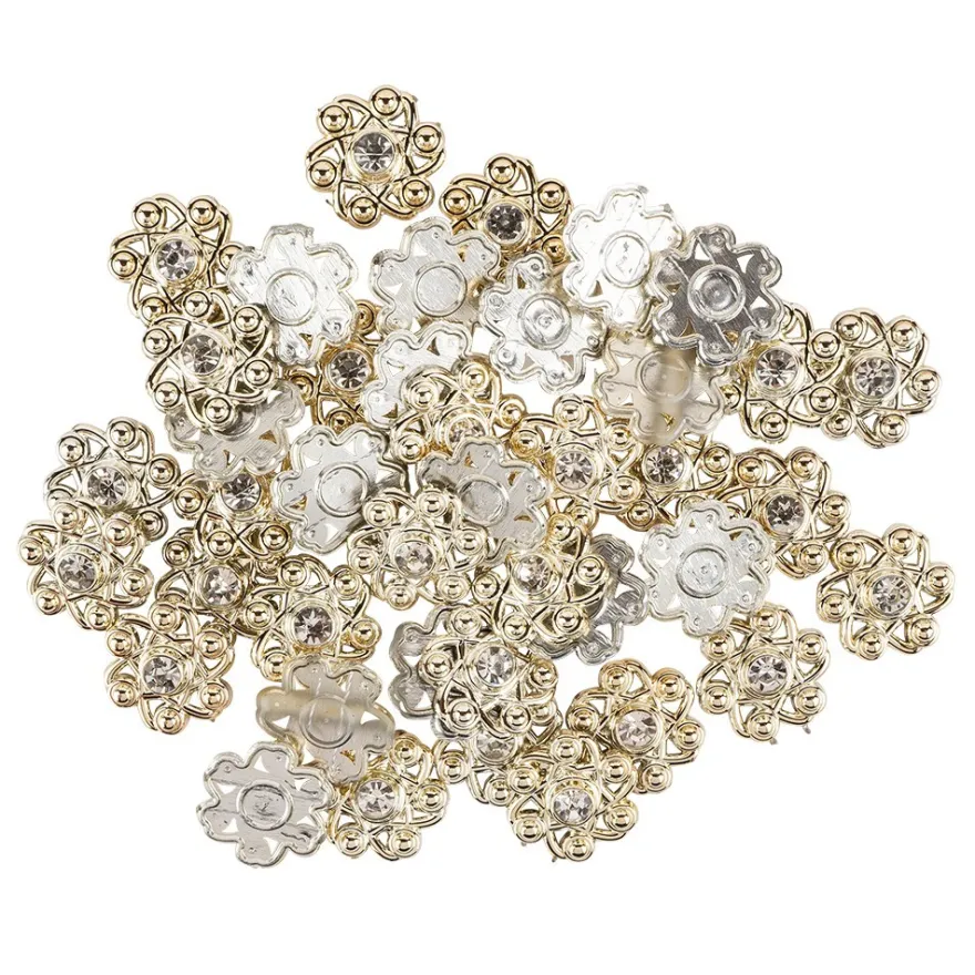 Premium-Schmucksteine, Zierblüte 4, Ø 1,9cm, hellgold, Glaskristallen, 40 Stück