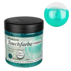 Premium-Tauchfarbe, Farbglas-Glitzer-Effekt, türkisgrün mit Silber-Glitzer, 250ml