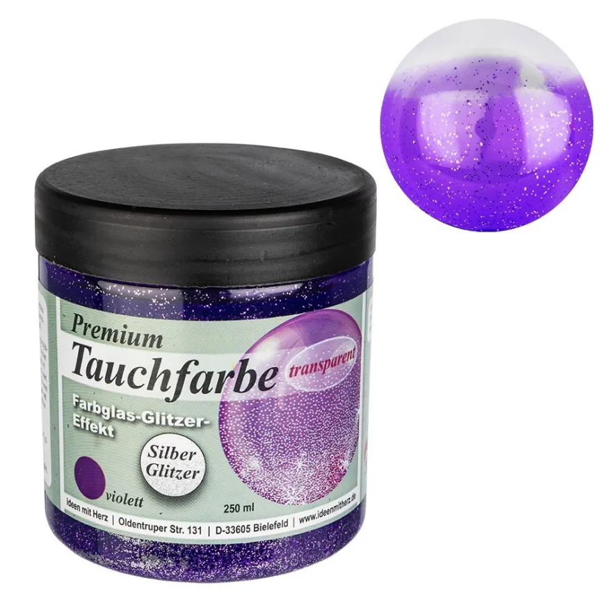 Premium-Tauchfarbe, Farbglas-Glitzer-Effekt, violett mit Silber-Glitzer, 250ml