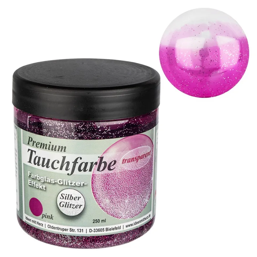 Premium-Tauchfarbe, Farbglas-Glitzer-Effekt, pink mit Silber-Glitzer, 250ml