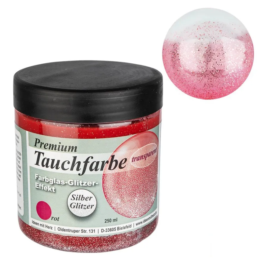 Premium-Tauchfarbe, Farbglas-Glitzer-Effekt, rot mit Silber-Glitzer, 250ml