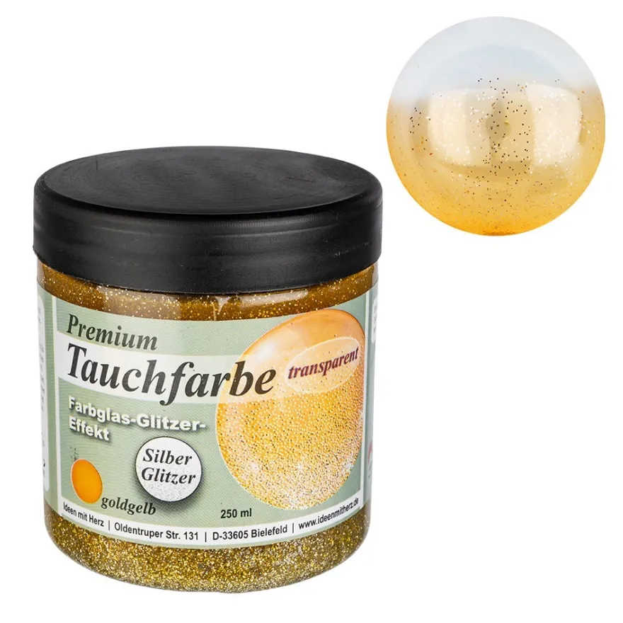 Premium-Tauchfarbe, Farbglas-Glitzer-Effekt, goldgelb mit Silber-Glitzer, 250ml
