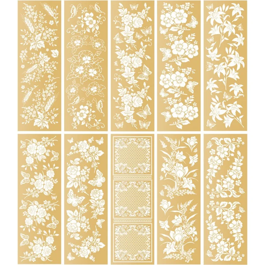 Premium-Transfers, Blüten & Schmetterlinge, 10cm x 30cm, Goldfolie, 10 Bogen