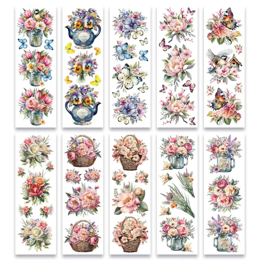 Premium-Transfers, Blumensträuße, 10cm x 30cm, farbig, 10 Bogen