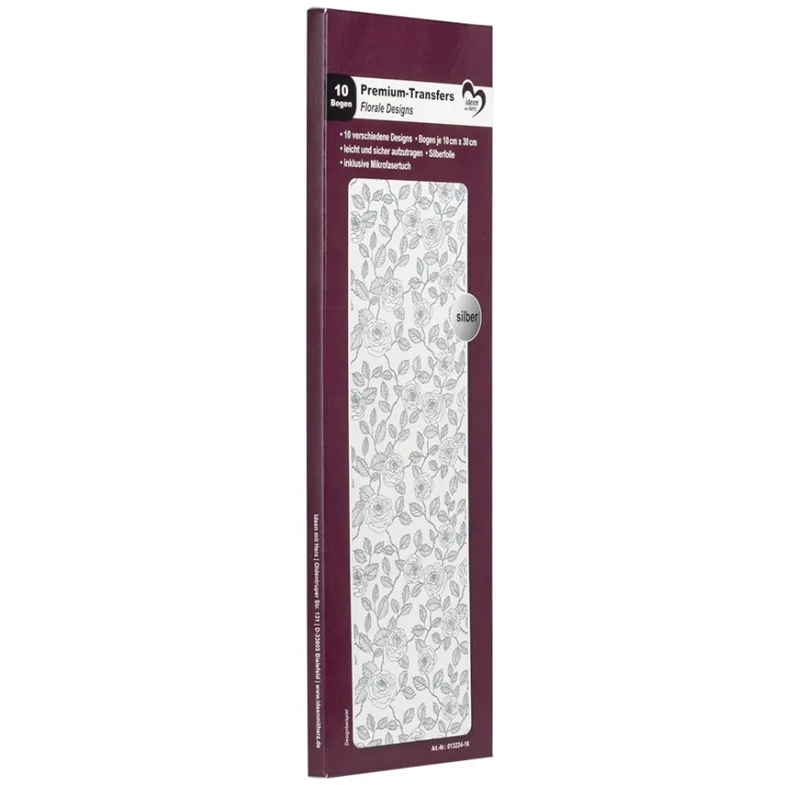Premium-Transfers, Florale Designs, 10cm x 30cm, Silberfolie, 10 Bogen