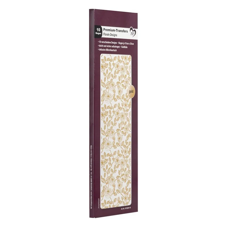 Premium-Transfers, Florale Designs, 10cm x 30cm, Goldfolie, 10 Bogen