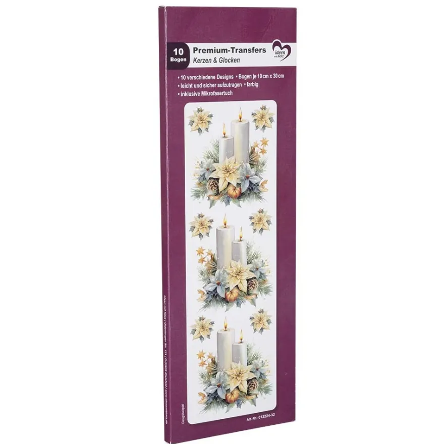 Premium-Transfers, Kerzen & Glocken, 10cm x 30cm, farbig, 10 Bogen