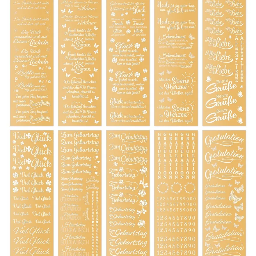 Premium-Transfers, Lebensweisheiten & Wünsche, 10cm x 30cm, Goldfolie, 10 Bogen