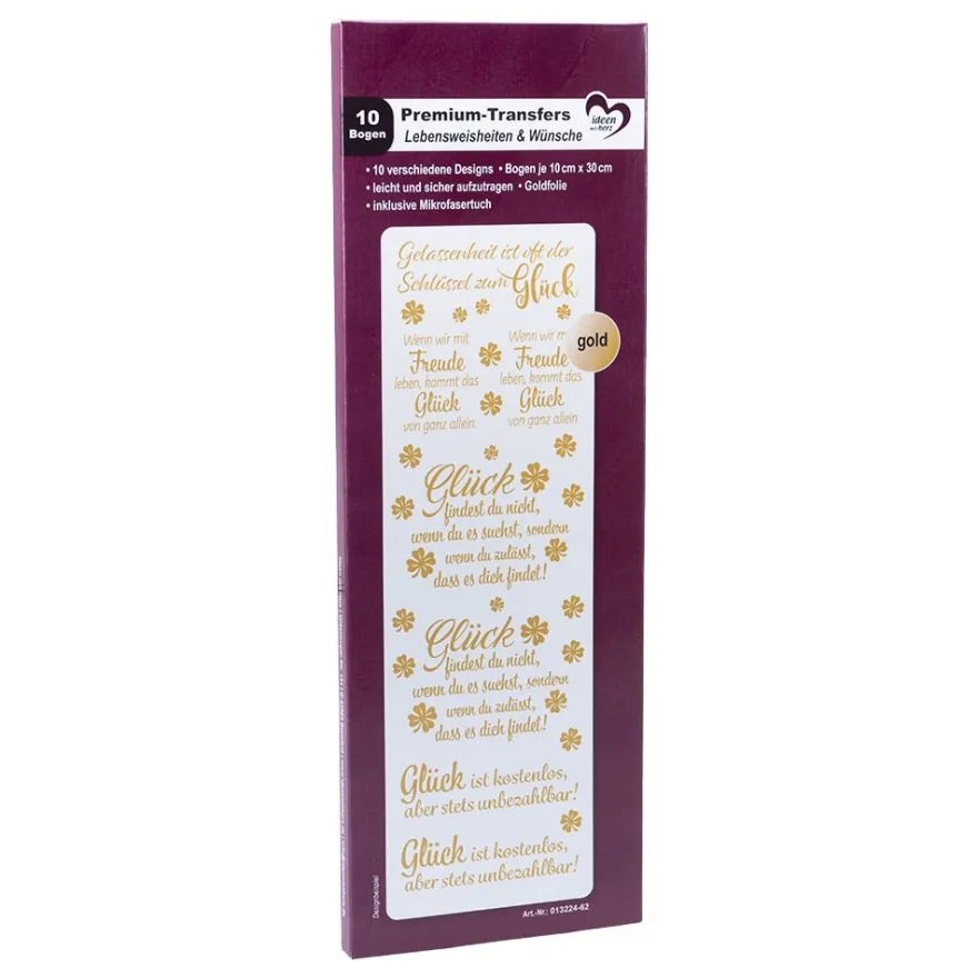 Premium-Transfers, Lebensweisheiten & Wünsche, 10cm x 30cm, Goldfolie, 10 Bogen