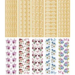 Premium-Transfers, Ornamentik & Blumen, 10cm x 30cm, Goldfolie & farbig, 10 Bogen