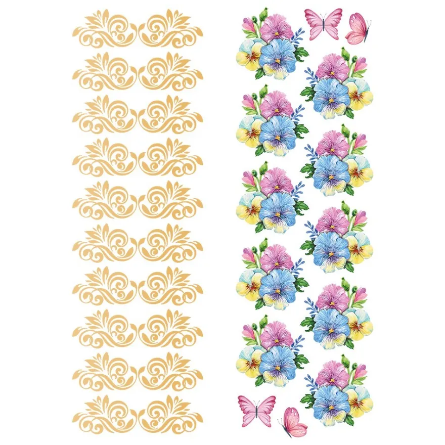 Premium-Transfers, Ornamentik & Blumen, 10cm x 30cm, Goldfolie & farbig, 10 Bogen