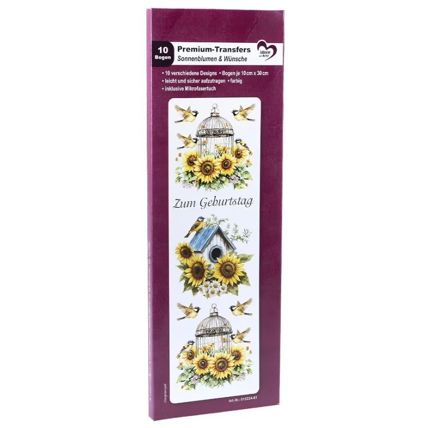 Premium-Transfers, Sonnenblumen & Wünsche, 10cm x 30cm, farbig, 10 Bogen