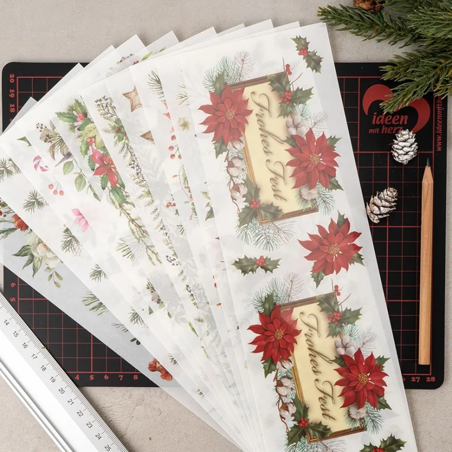 Premium-Transfers, Weihnachtsfloristik 2, 10cm x 30cm, farbig, 10 Bogen