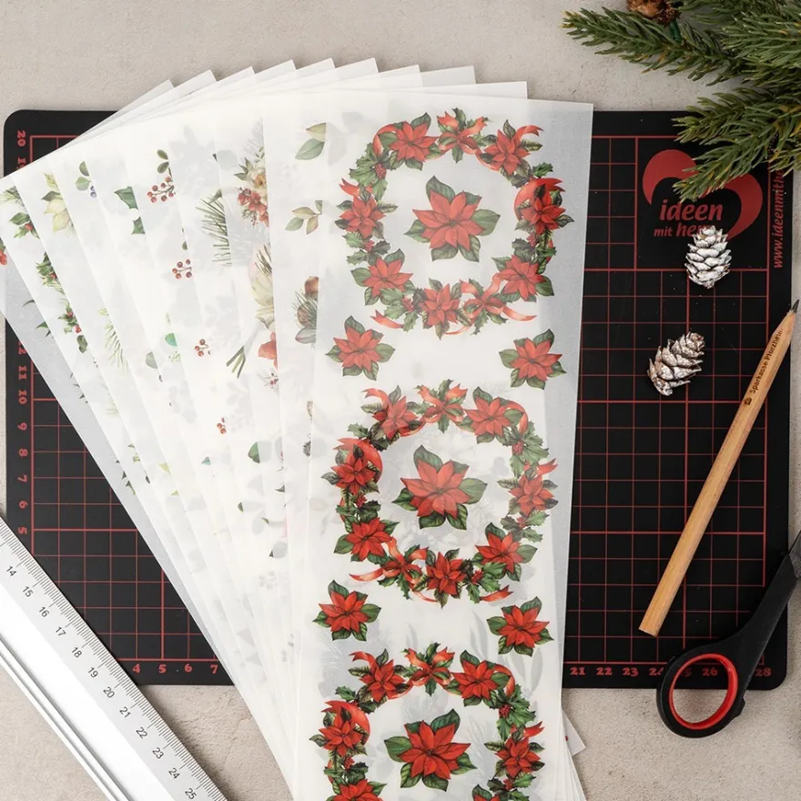 Premium-Transfers, Weihnachtsfloristik 3, 10cm x 30cm, farbig, 10 Bogen