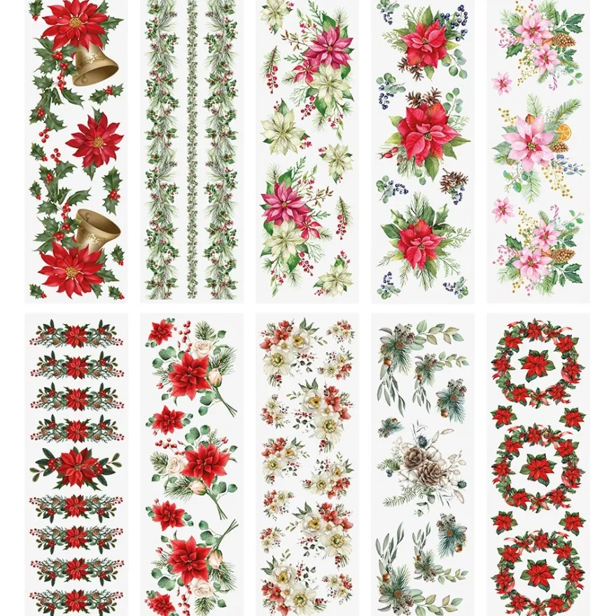 Premium-Transfers, Weihnachtsfloristik 3, 10cm x 30cm, farbig, 10 Bogen